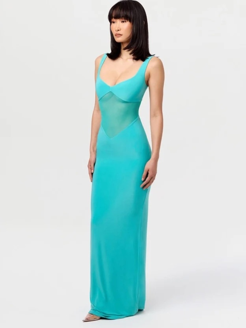 naked wardrobe Turquoise Mesh-Panel Slip Gown